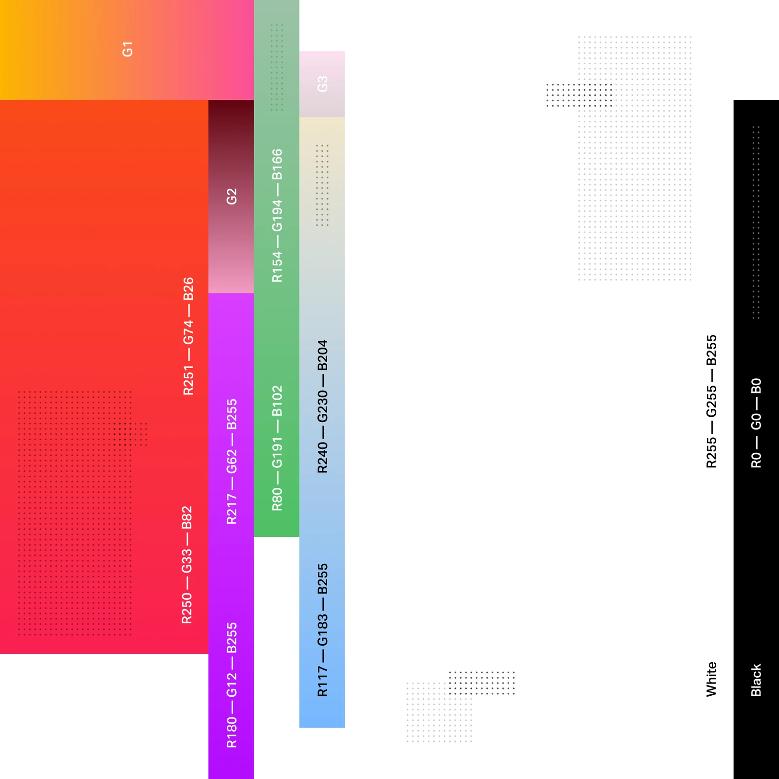 Augury colour palette in vertical bars: red, magenta, violet, green, blue, white and black