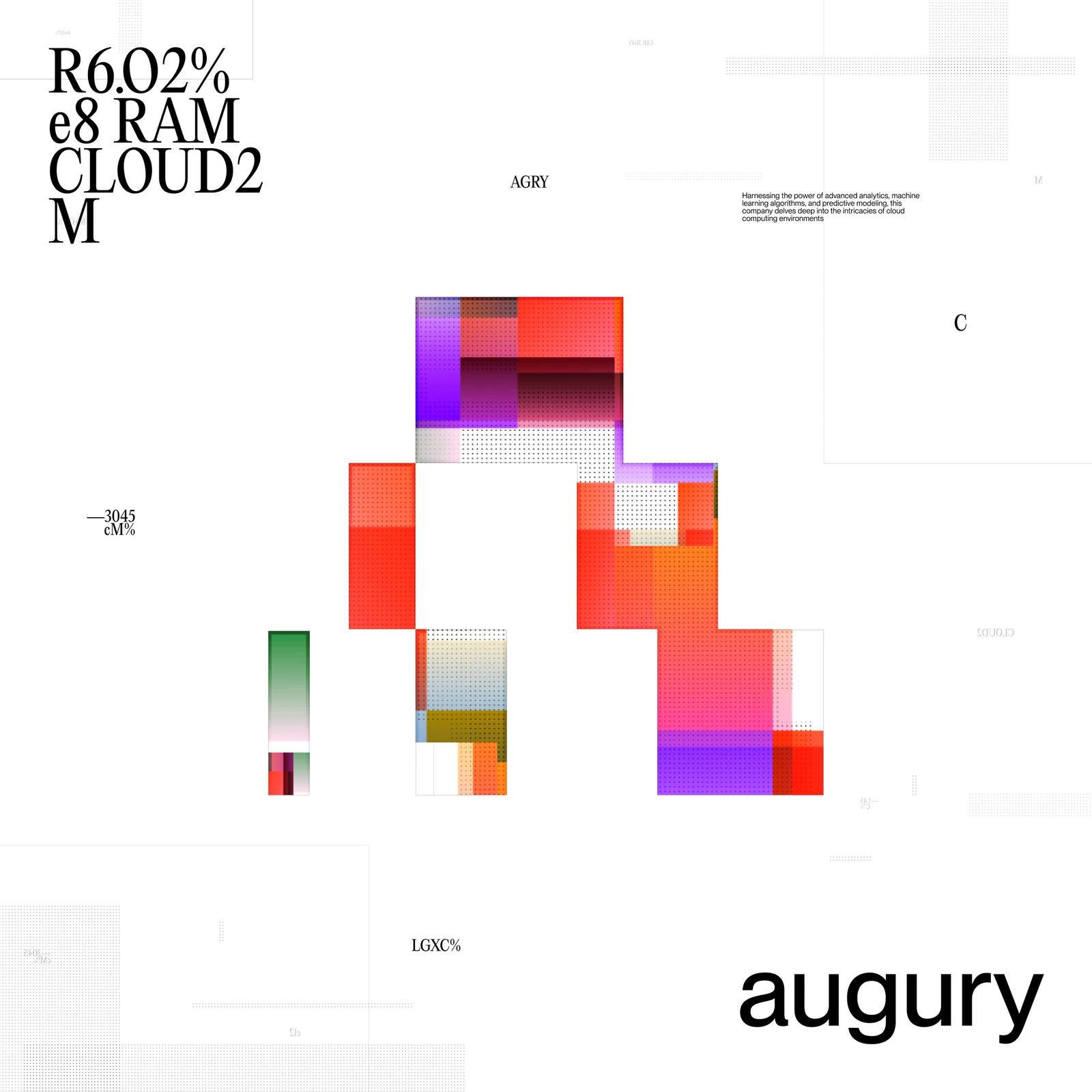 Augury poster with a large A built from red and violet pixel blocks above the wordmark