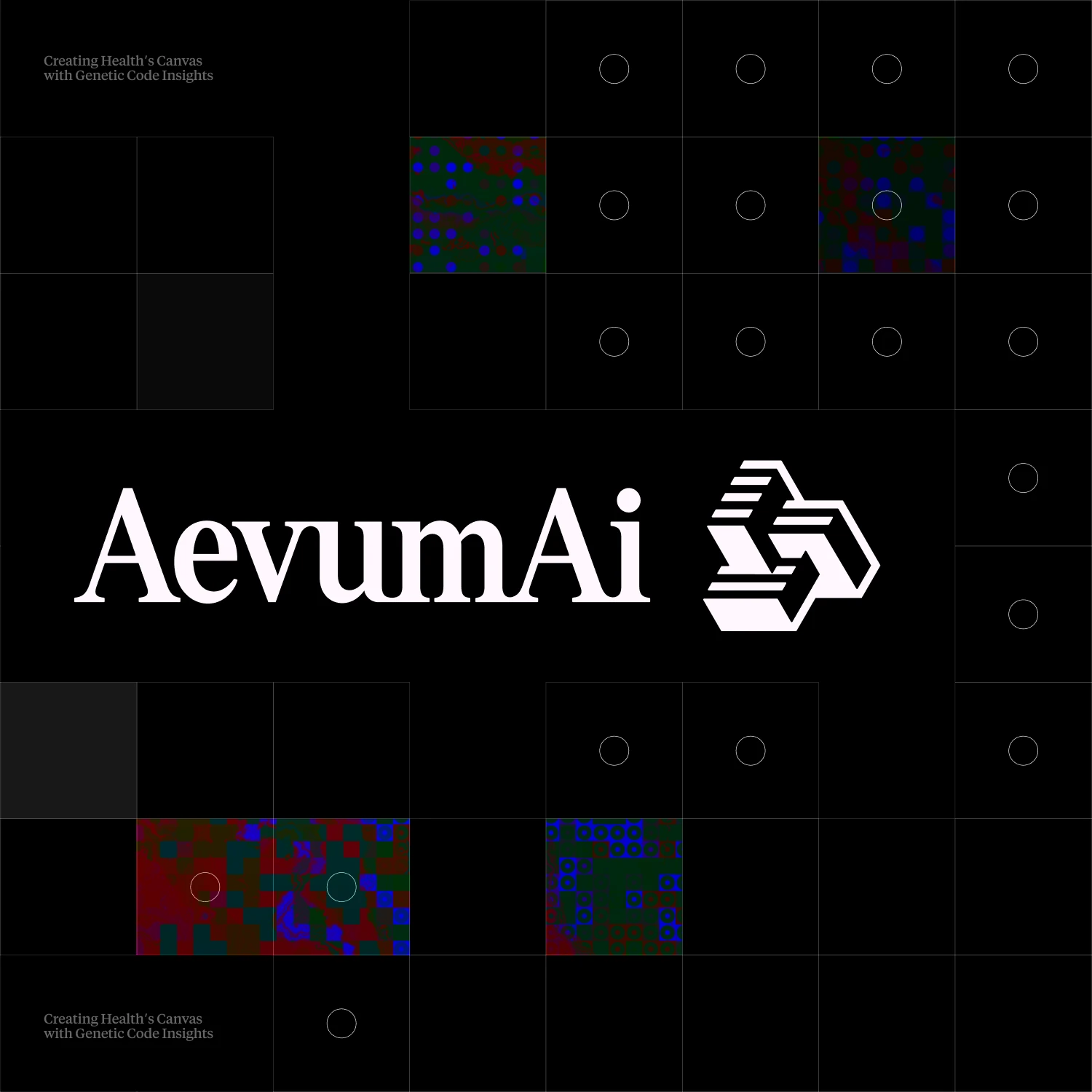 Aevum AI wordmark and logo in white on a black grid