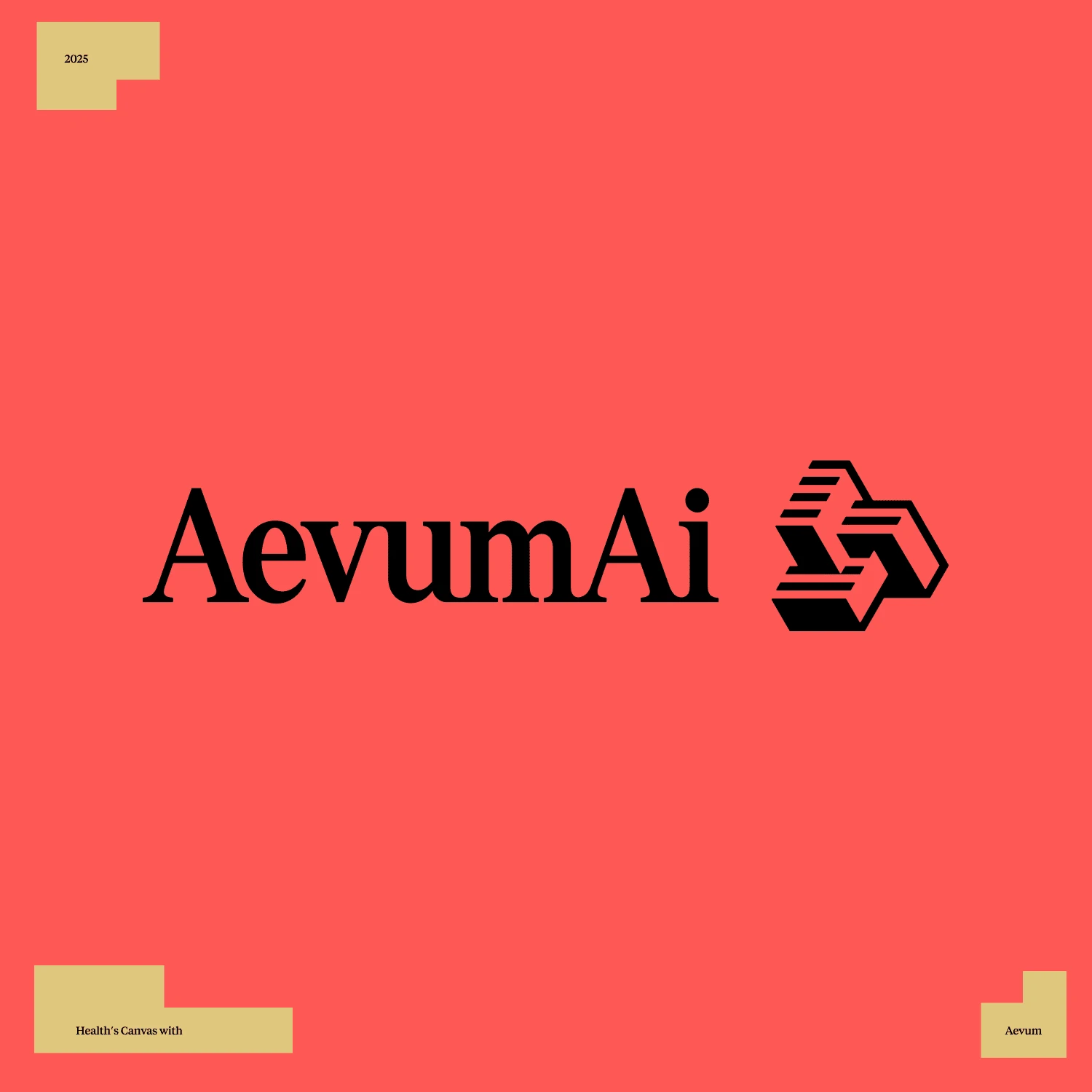 Aevum AI wordmark and logo in black on coral red