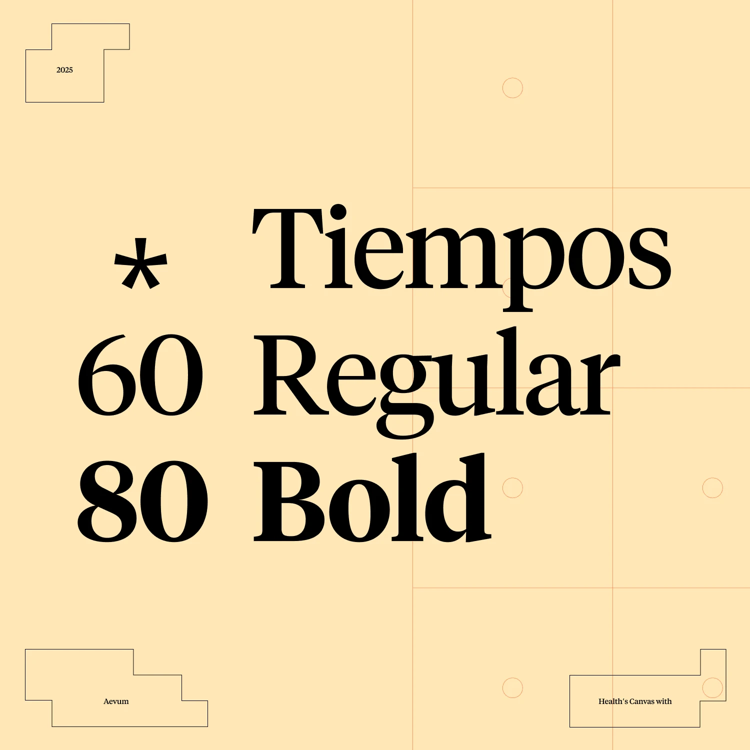 Aevum AI type specimen: Tiempos Regular and Bold on pale yellow