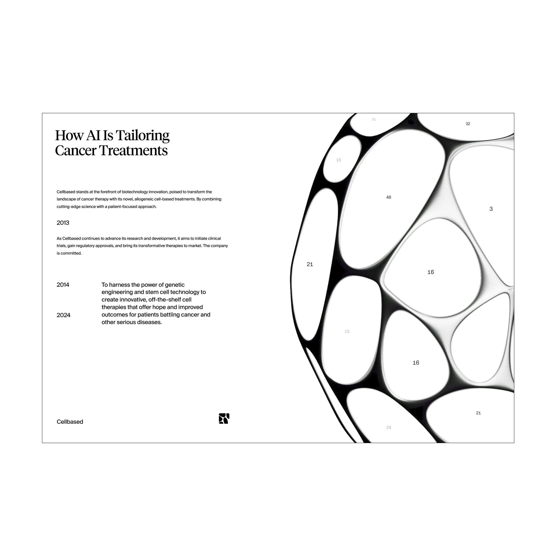 Cellbased page, How AI Is Tailoring Cancer Treatments, beside a large Voronoi cell form
