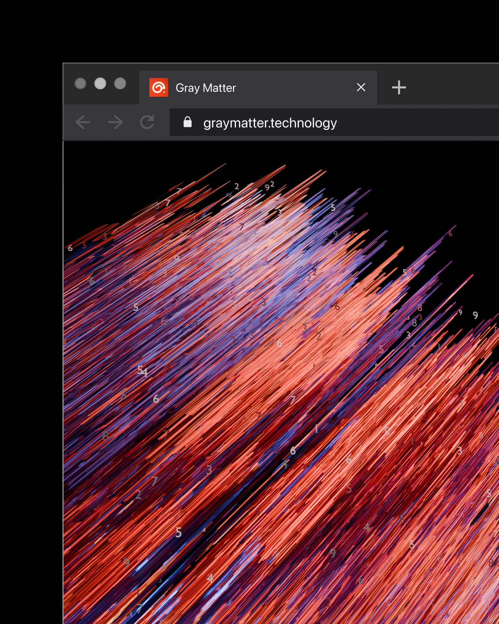 Gray Matter website in a browser at graymatter.technology, full of red and violet data lines