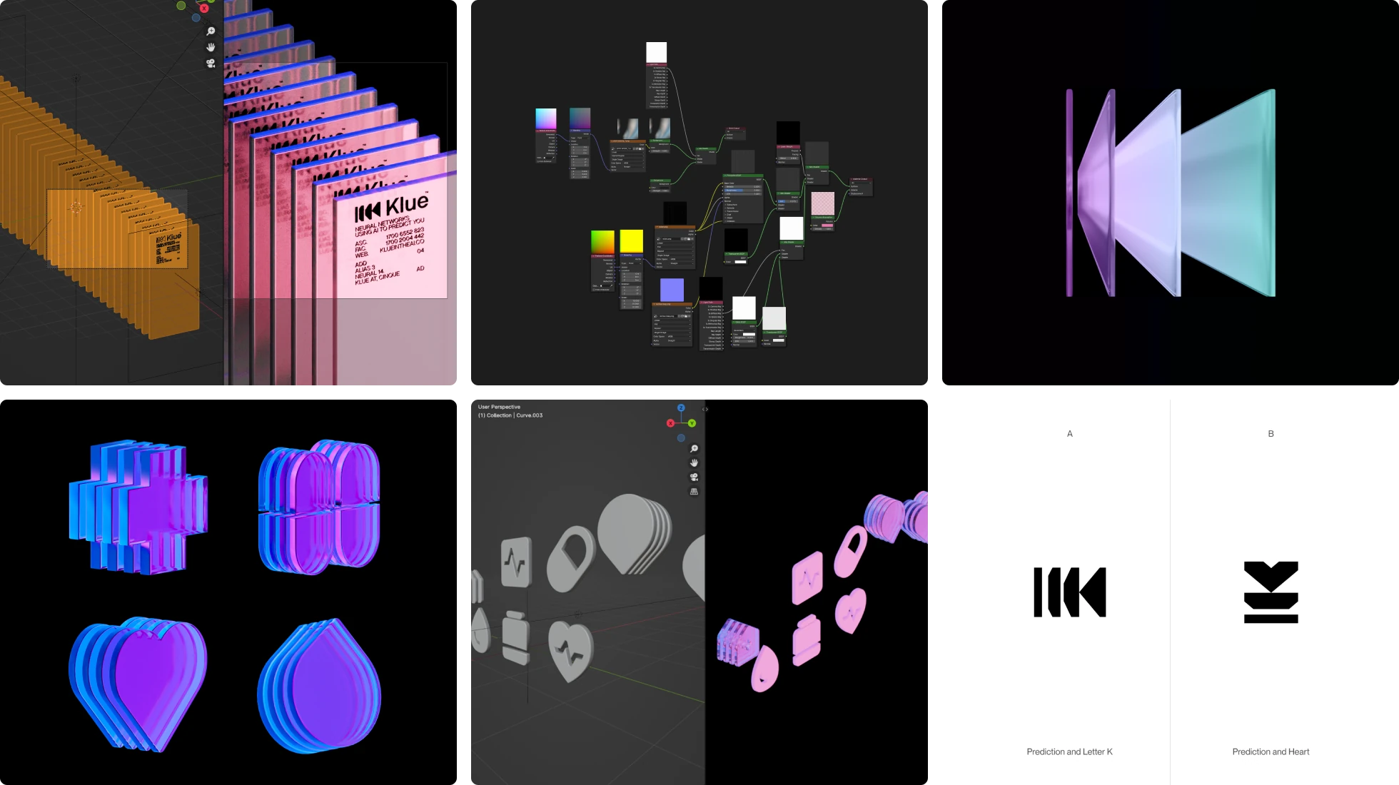 Behind the scenes of Klue: Blender node trees, 3D glass icons and two logo explorations