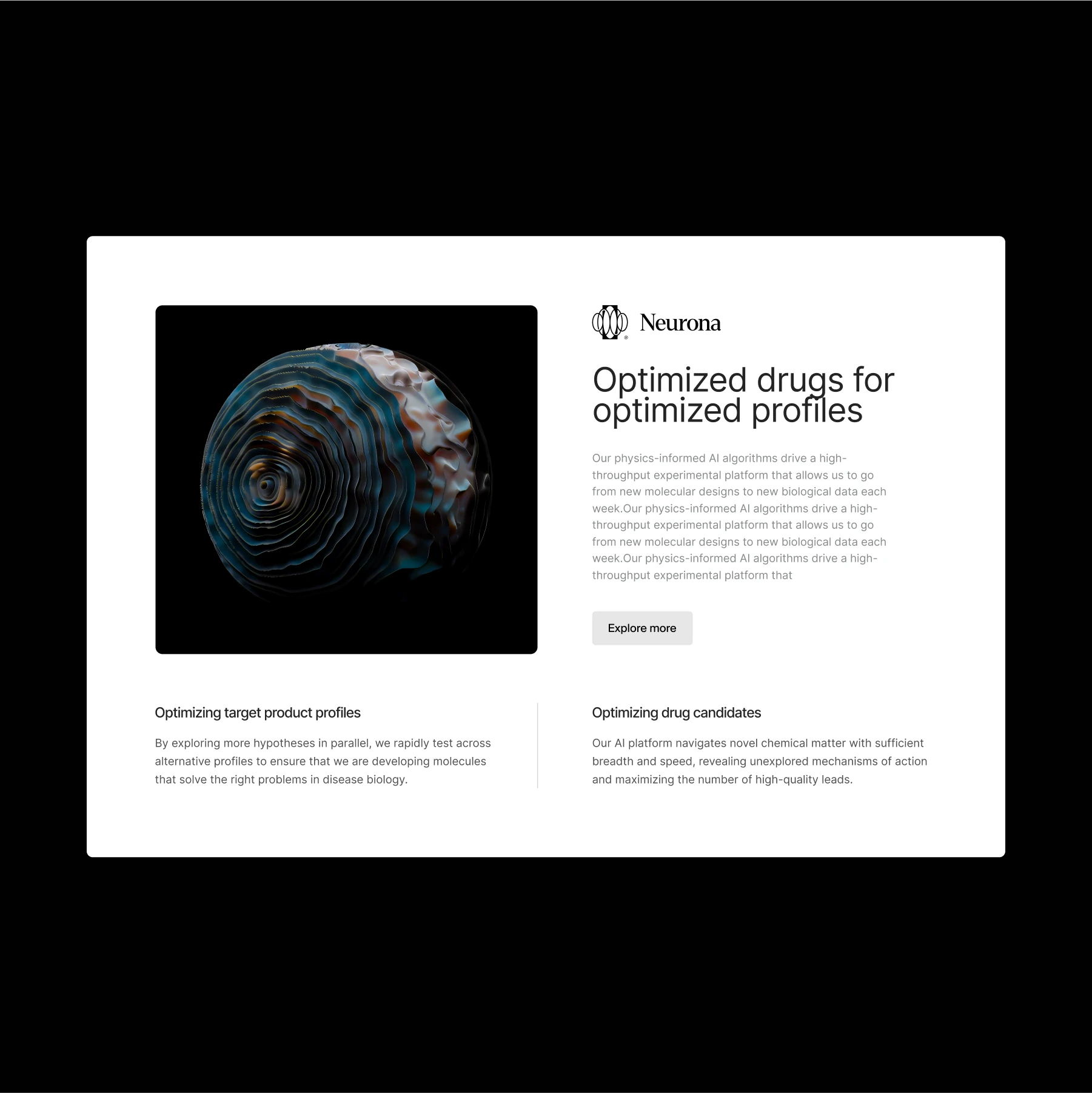 Neurona web section, Optimized drugs for optimized profiles, with a fungal shell image