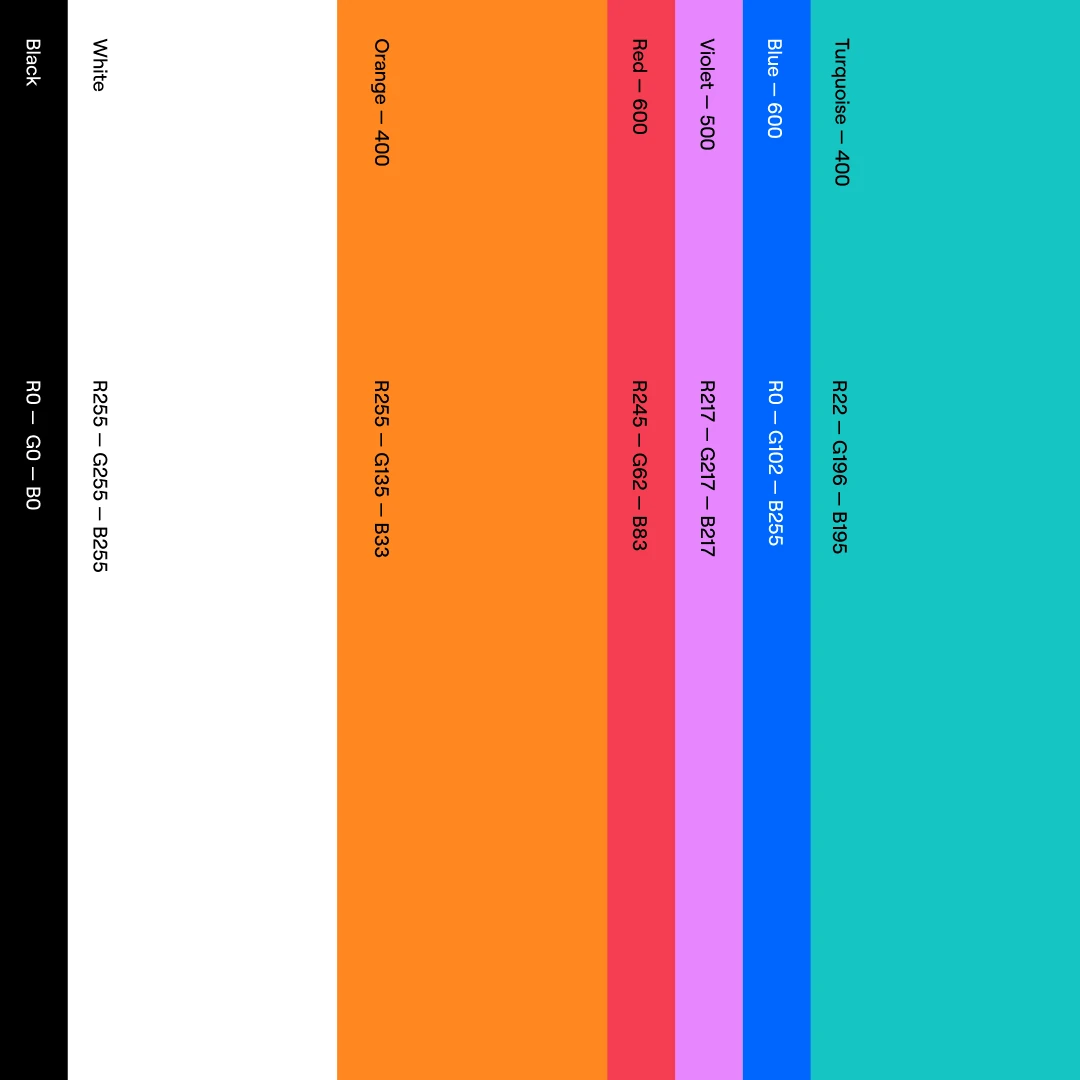 Nodelink colour palette in bands: black, white, orange, red, violet, blue and turquoise