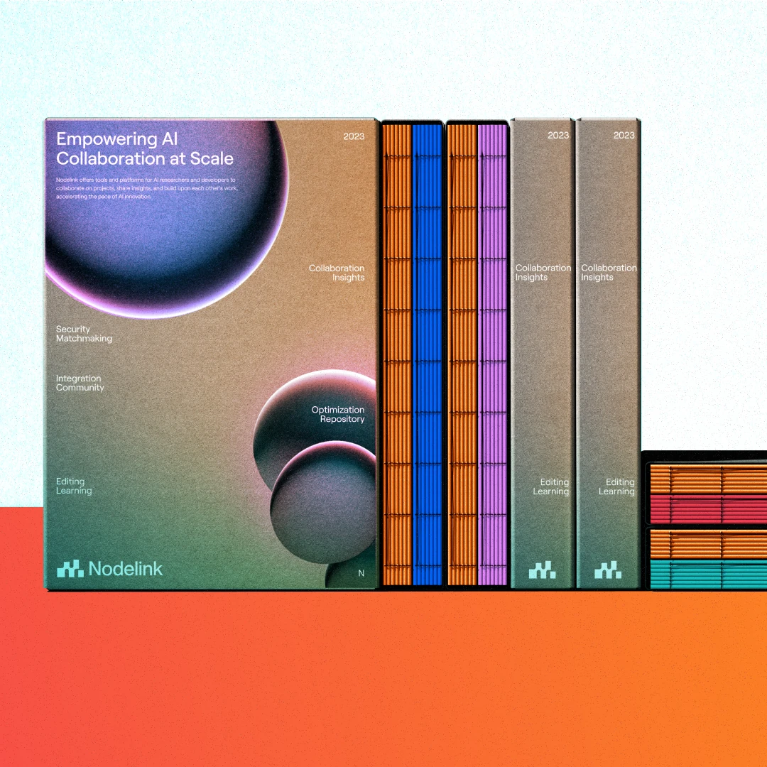 Nodelink report, Empowering AI Collaboration at Scale, with coloured binders on orange