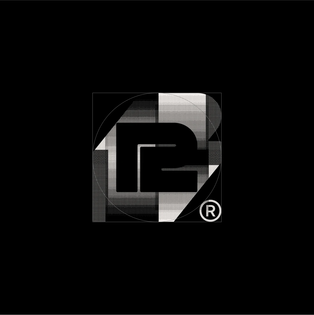 The Revival R mark in halftone greys on black