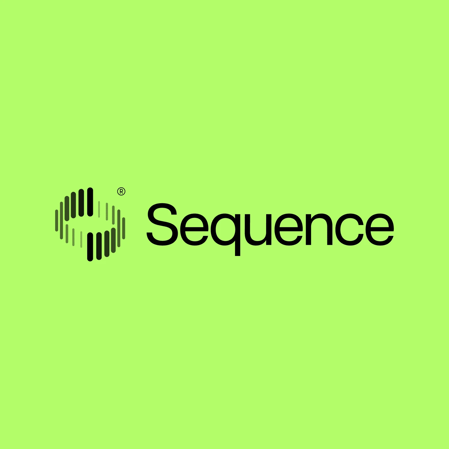 Sequence logo and wordmark in black on lime green