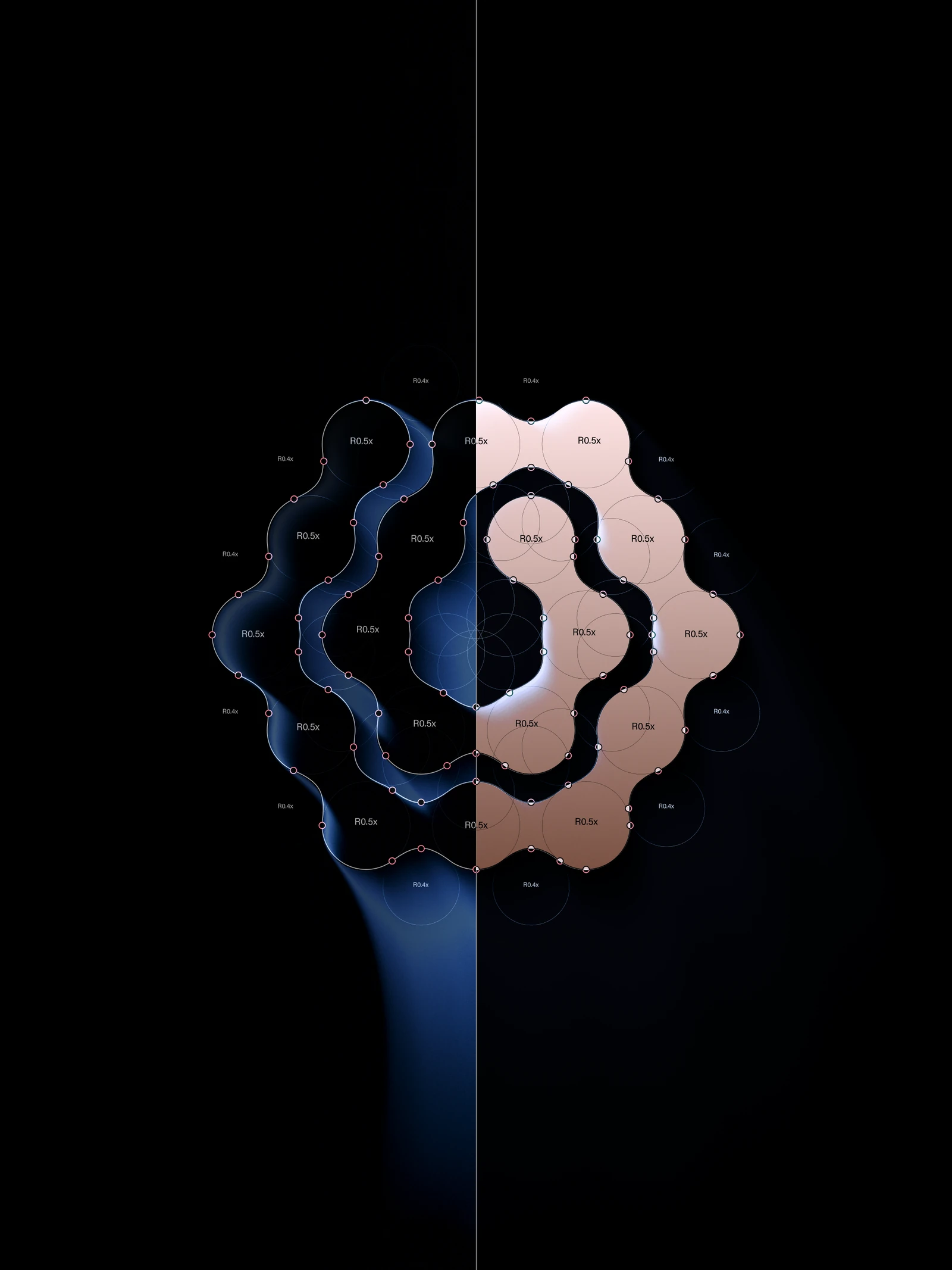 The Sixfold mark shown large, half as a labelled outline and half in solid copper
