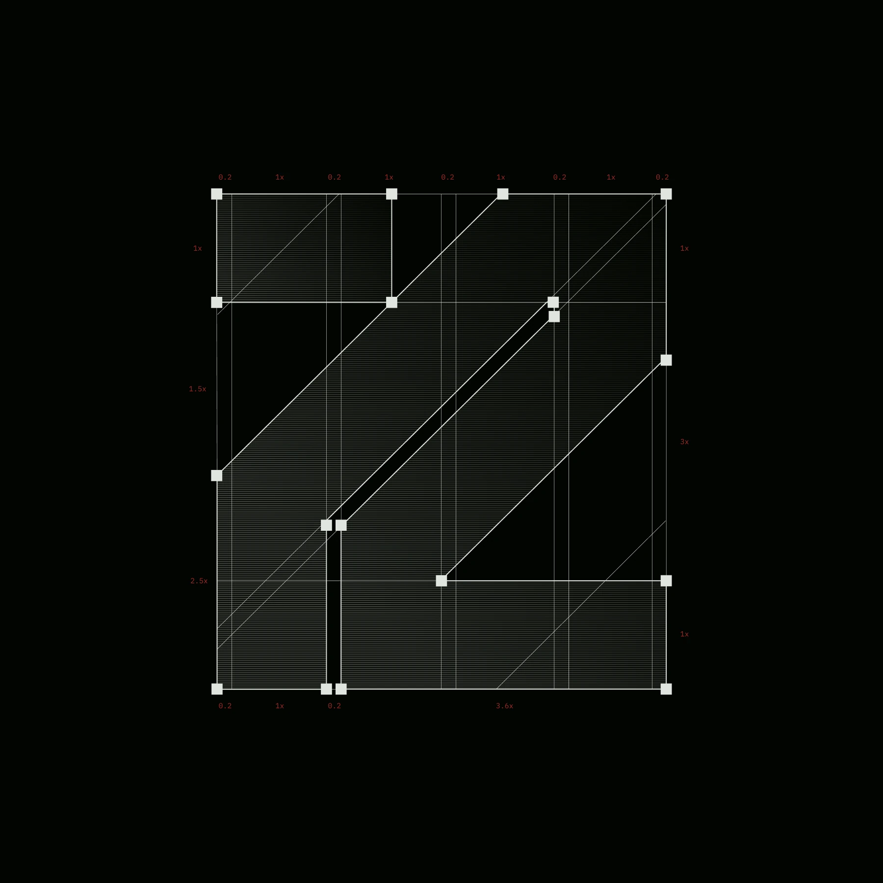 Zeonite logo construction: the two-piece Z drawn with fine guide lines on black