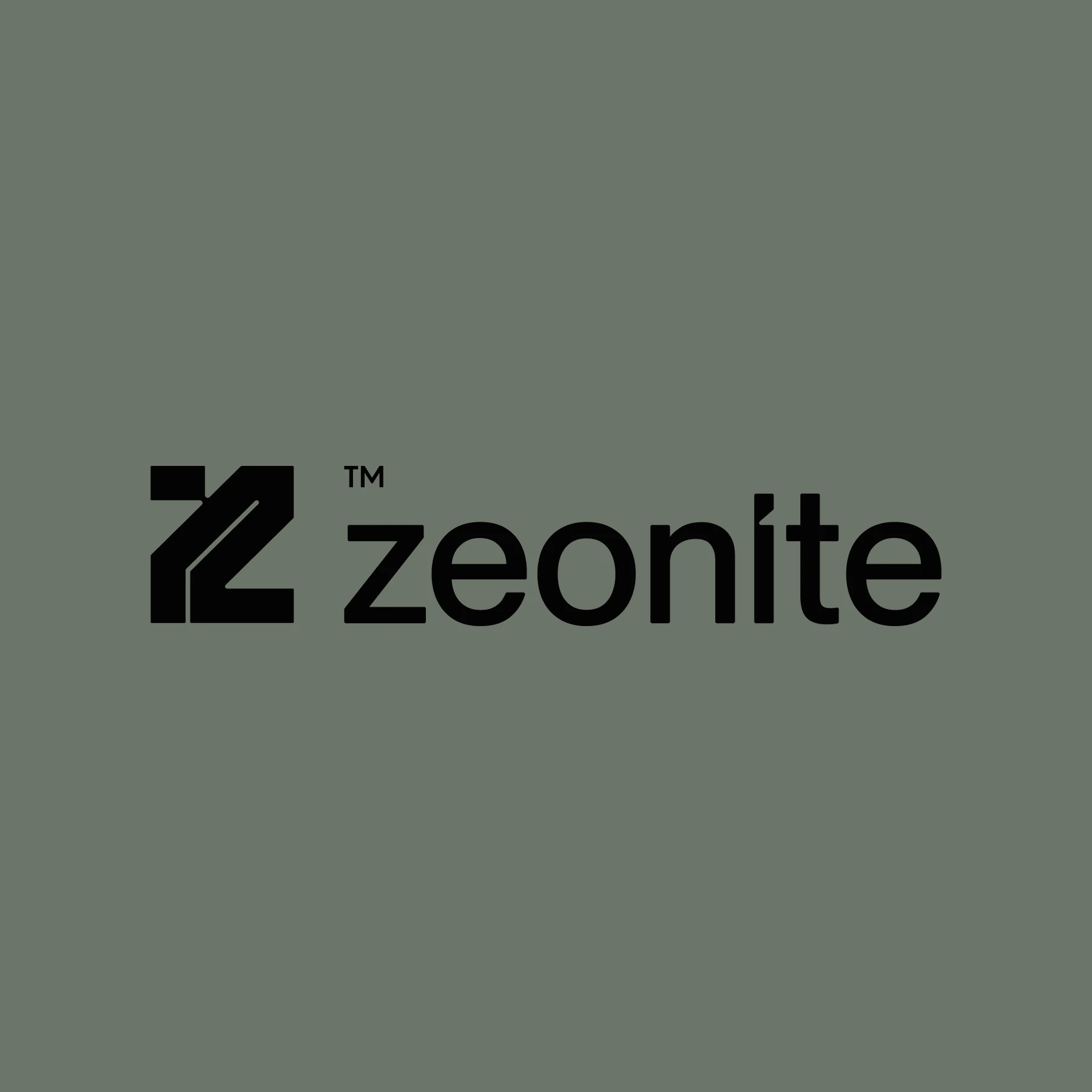 Zeonite logo, a Z made of two pieces, and the wordmark in black on sage green